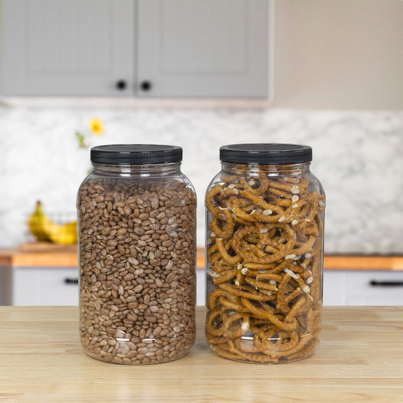 Cornucopia Brands Gallon Plastic Jars (2-Pack); Clear Round Containers w/Black Ribbed Lids, BPA-Free 4-Quart Large Size - Image 5